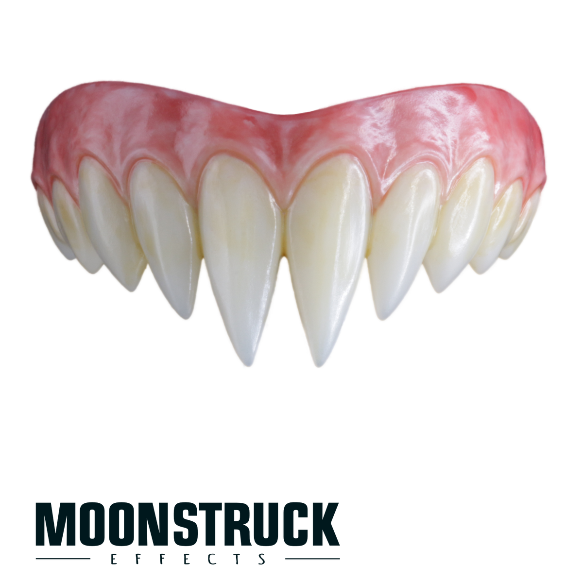 Damballa upper FX teeth in Natural finish with two long central fangs, ivory teeth and softly mottled pink gums