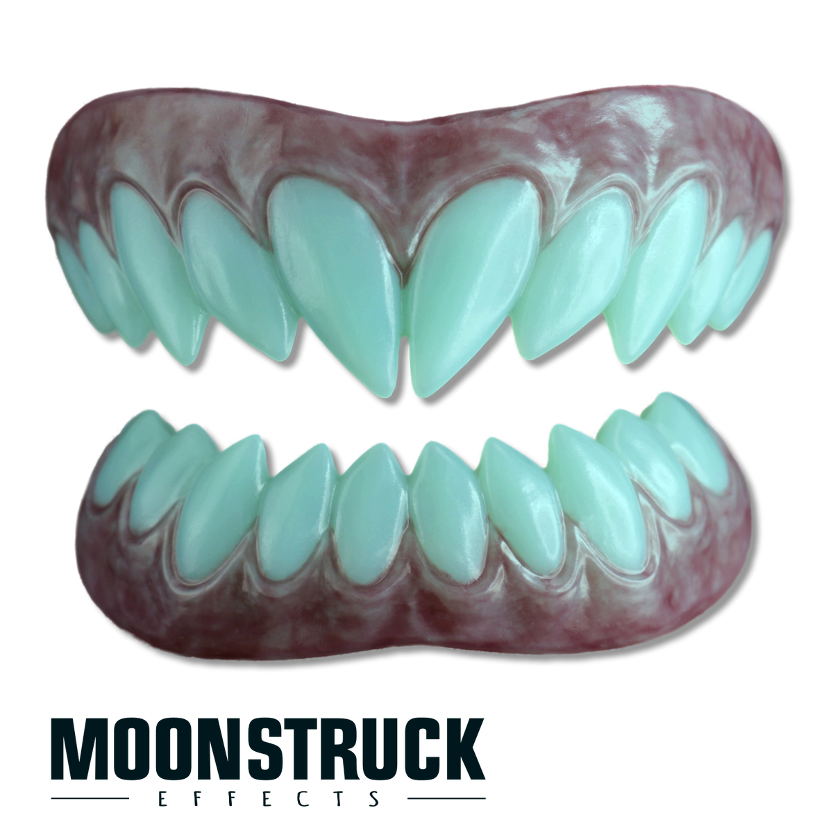 Vox Teeth full FX teeth set with ice-blue pointed teeth and mauve gums