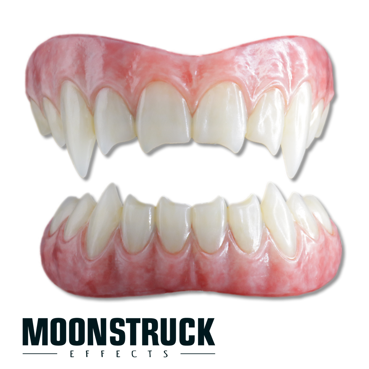 Hellmouth Teeth full upper and lower vampire FX teeth set in Natural finish with long canines and irregular pointed incisor edges