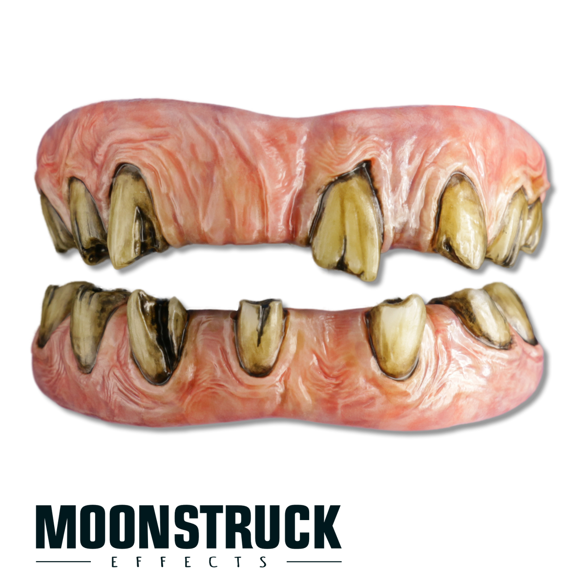 Last Relic full FX teeth set with missing teeth, deep gaps, yellow-brown staining and textured gums