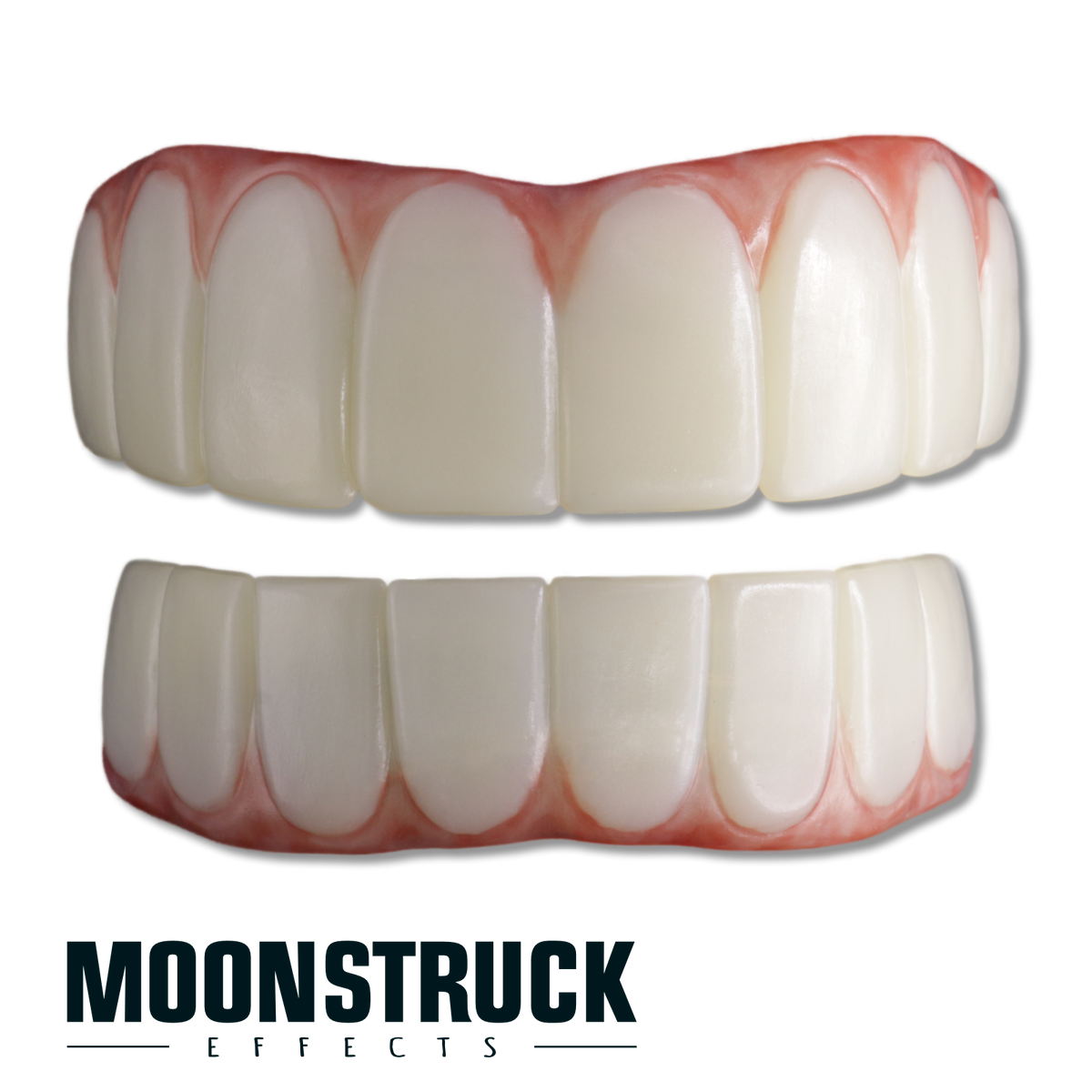 Showtime Teeth full FX teeth set with oversized smooth white teeth and a broad theatrical grin