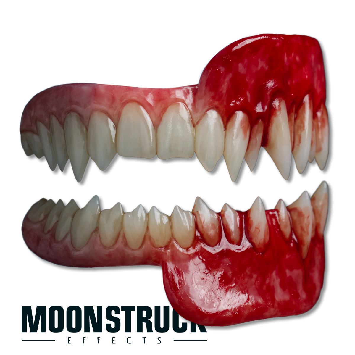 Sinner's Last Waltz vampire FX teeth with bloody extended upper and lower gum sections for a missing-cheek effect