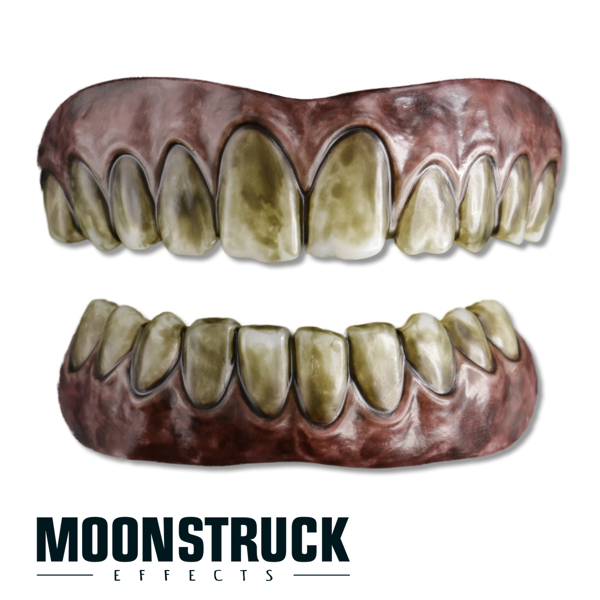 Terrifying Clown full FX teeth set in Terrifying finish with mottled dark gums and heavily stained uneven teeth